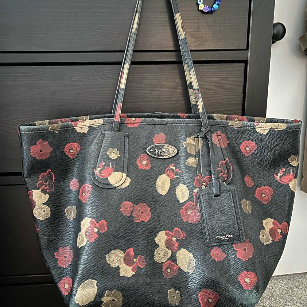 Coach Black Floral Tote Bag